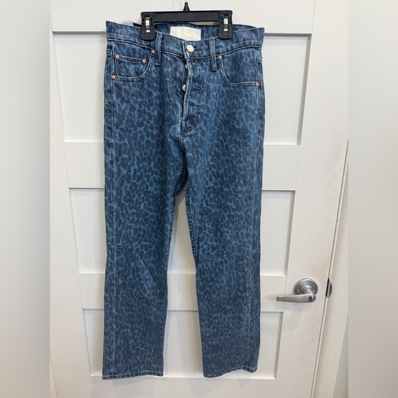 MOTHER the tomcat ankle jeans Women's Blue Animal Print Straight Jeans size 25